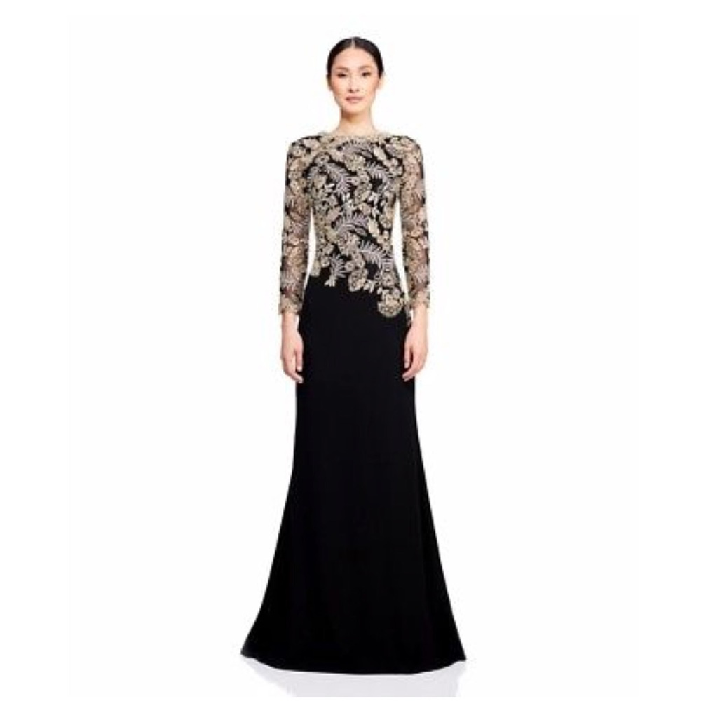 Tadashi Shoji Blk/Gold Embroidered Gown
